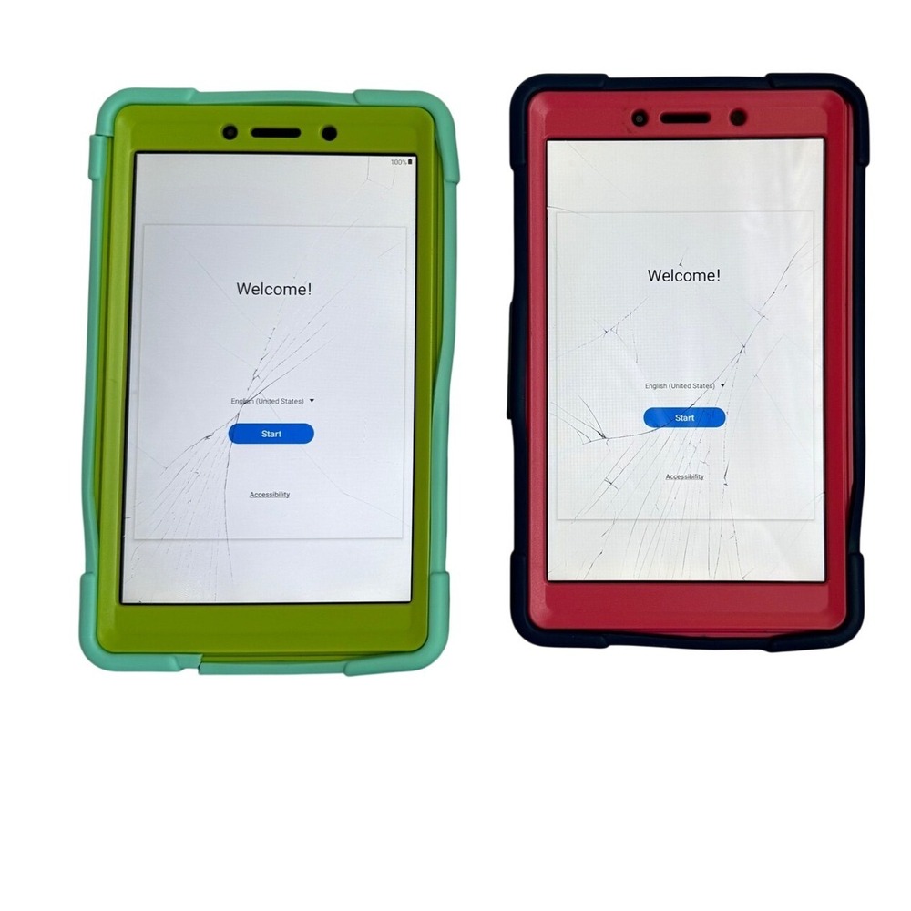 Lot of 2 Samsung Galaxy Tab A Tablets Cracked Screens Hard Cases Powers On